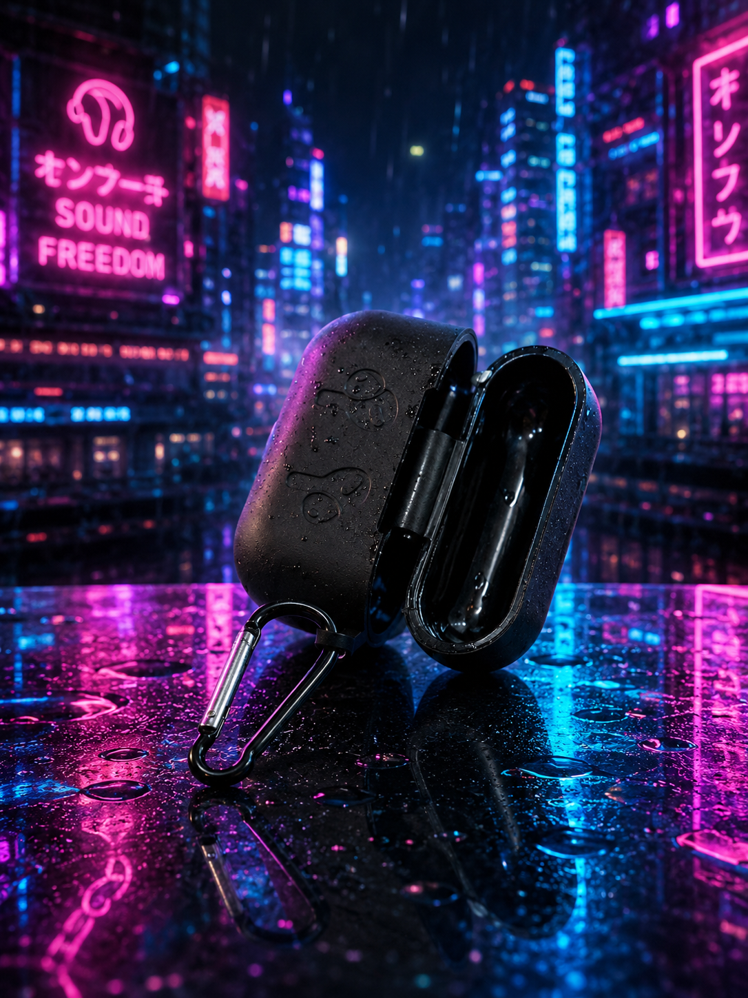 Premium Matte Black Wireless Earbuds Case – Cyberpunk Edition